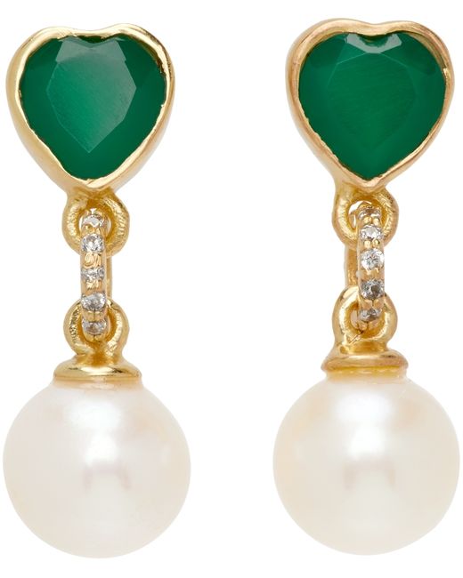 Veert Gold Freshwater Pearl Onyx Earrings