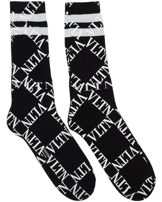 Valentino Black White Garavani VLTN Grid Print Socks