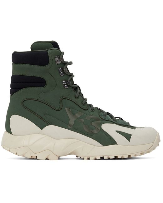 Y-3 Green Notoma Lace-Up Boots