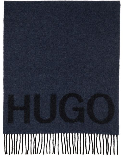 Hugo Boss Black Wool Logo Scarf