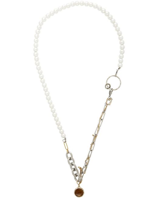 Bless SSENSE Exclusive White Material Mix Pearls Necklace