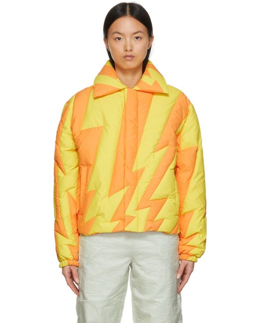 Erl Yellow Down Lightning Bolt Puffer Jacket