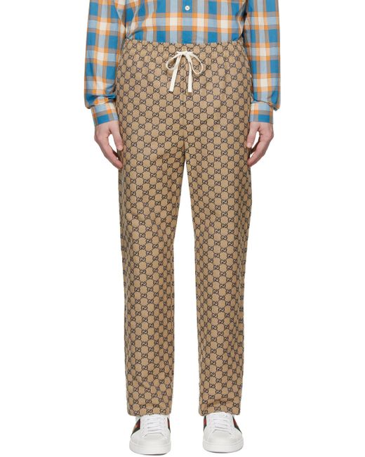 Gucci Beige Navy Canvas GG Trousers