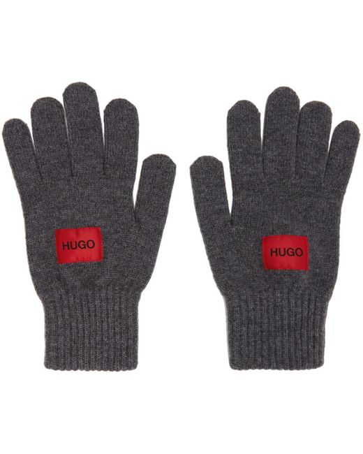 Hugo Boss Grey Wool Logo Gloves
