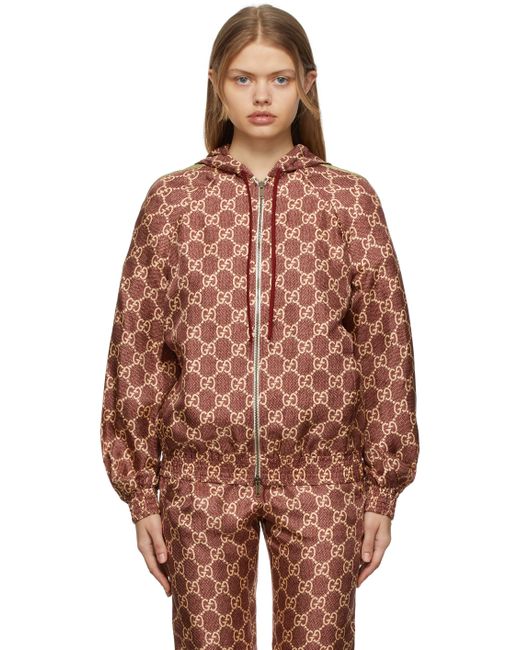 Gucci Burgundy Silk GG Supreme Jacket