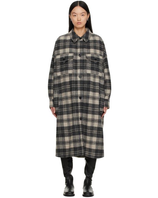 Isabel Marant Etoile Black Wool Fontia Plaid Coat