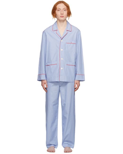 Isaia White Cotton Striped Pyjama Set
