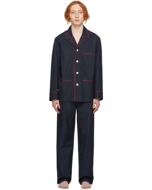 Isaia Navy Cotton 2-Ply Pyjama Set