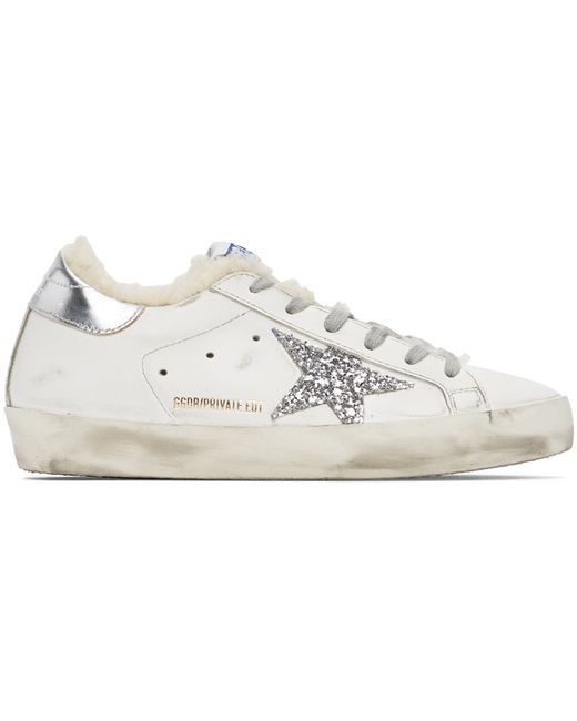 Golden Goose Exclusive White Super-Star Shearling Sneakers