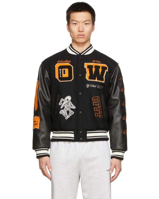 Off-White Black Leather Varsity Jacket