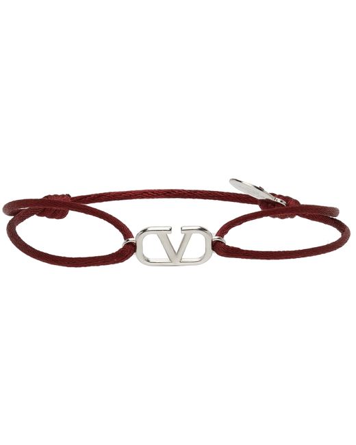 Valentino Garavani Burgundy Silver VLogo Bracelet