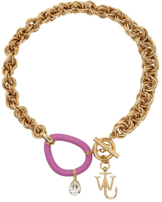 J.W.Anderson Gold Pink Oversized Chain Choker Necklace