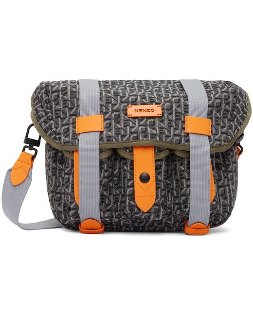 Kenzo Grey Orange Small Jacquard Messenger Bag