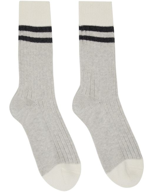 Brunello Cucinelli Grey Off-White Cotton Socks