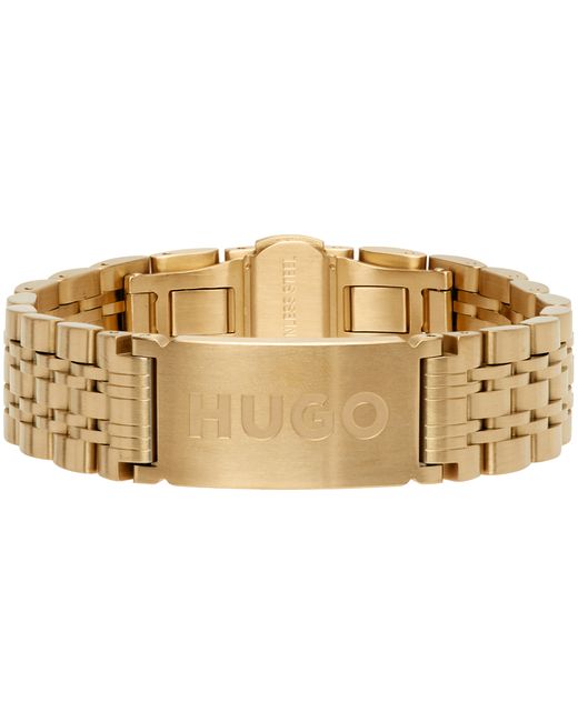 Hugo Boss Gold Engraved Logo Link Cuff Bracelet