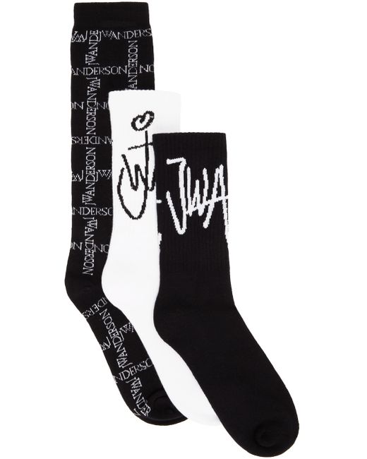 J.W.Anderson Three-Pack Black White Logo Socks