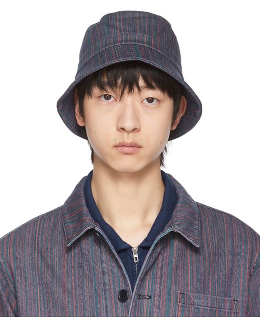Ymc Upcycled Cotton Stripe Denim Bucket Hat
