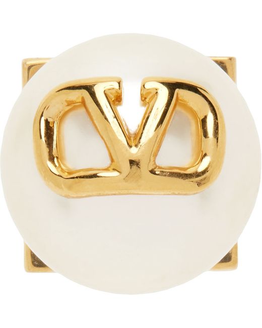Valentino Garavani Gold Pearl Rockstud Single Earring
