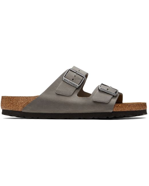 Birkenstock Grey Leather Soft Footbed Arizona Sandals