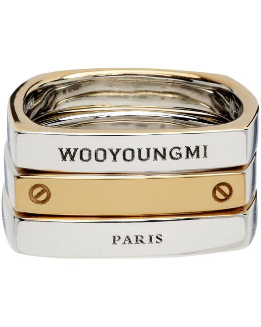 Wooyoungmi Exclusive Gold Monolith Triple Ring Set