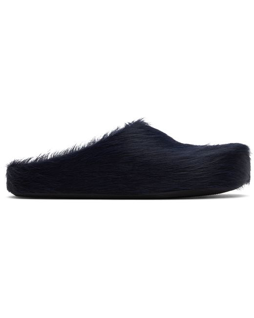 Marni Navy Calf-Hair Fussbett Sabot Loafers