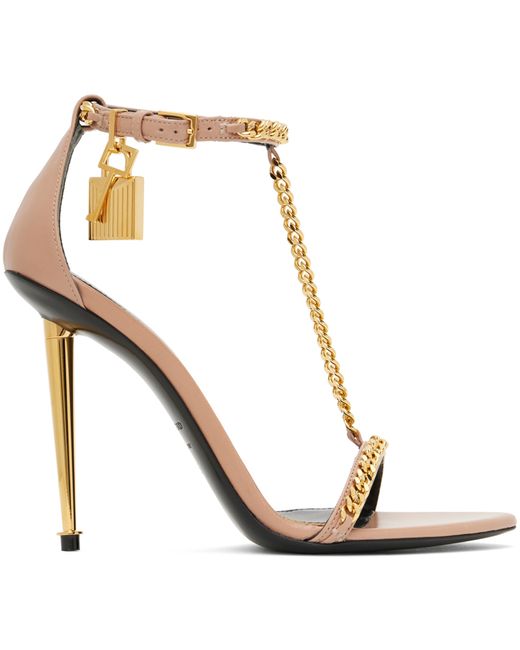 Tom Ford Taupe Padlock Pointy Naked Heeled Sandals