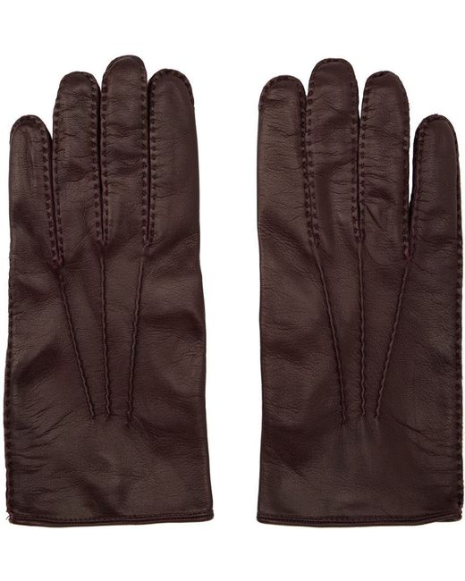 Dries Van Noten Burgundy Leather Gloves