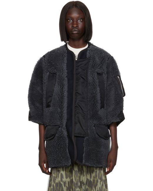 Sacai Black Paneled Faux-Shearling Jacket