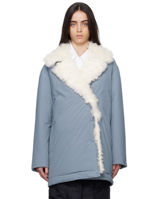 Yves Salomon Exclusive Blue Single-Breasted Shearling Down Coat