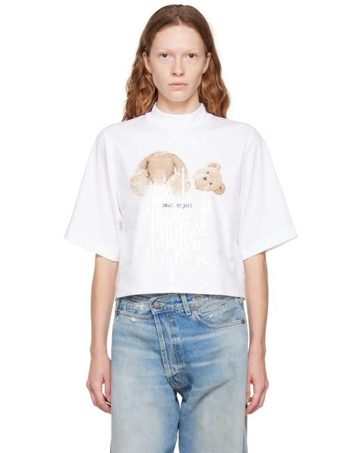 Palm Angels White Sequin Bear T-Shirt