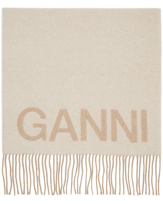 Ganni Fringe Logo Scarf