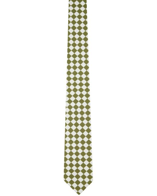 Connor McKnight Green Off-White Chess Print Neck Tie and Pocket Square Set