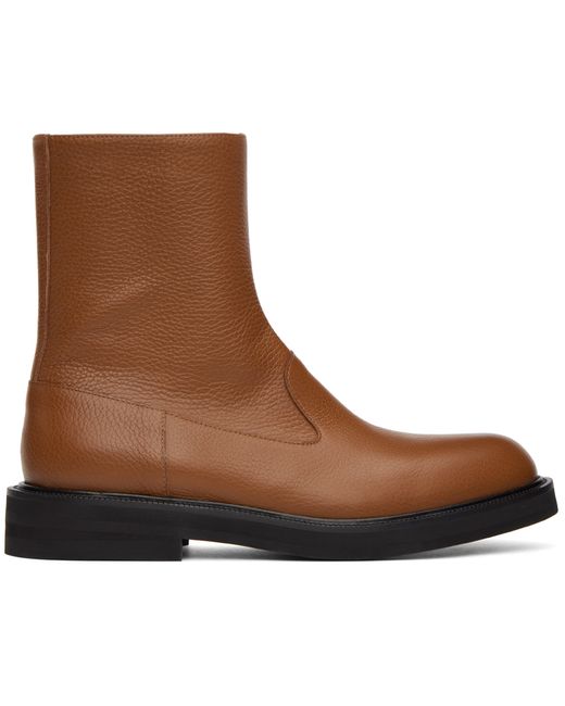 Dries Van Noten Tan Leather Zip-Up Boots