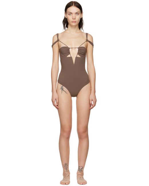 Nensi Dojaka Exclusive Taupe One-Piece Swimsuit