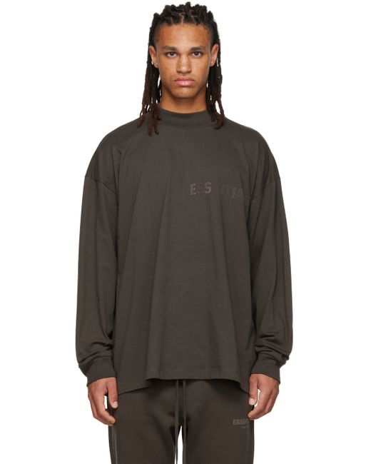 Essentials Gray Flocked Long Sleeve T-Shirt