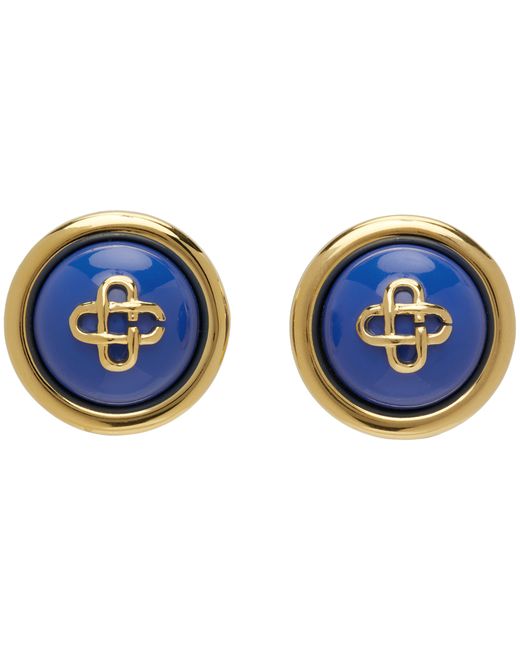 Casablanca Gold Blue CC Dome Earrings