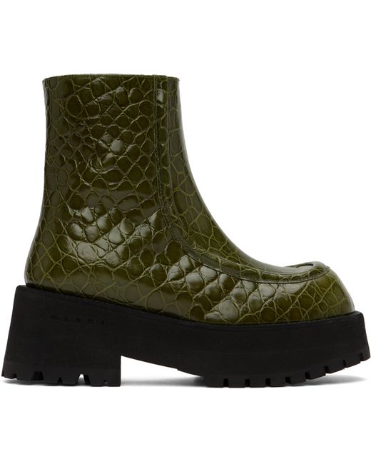 Marni Croc-Embossed Platform Ankle Boots