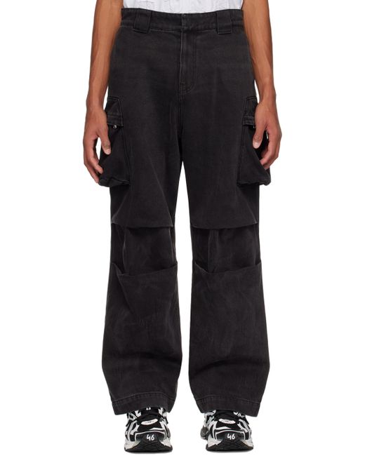 We11done Washed Loose Fit Denim Cargo Pants