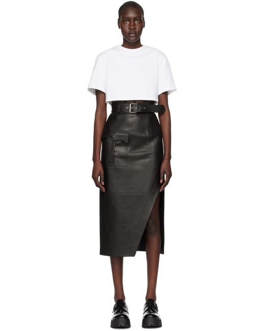Alexander McQueen Slashed Leather Midi Skirt