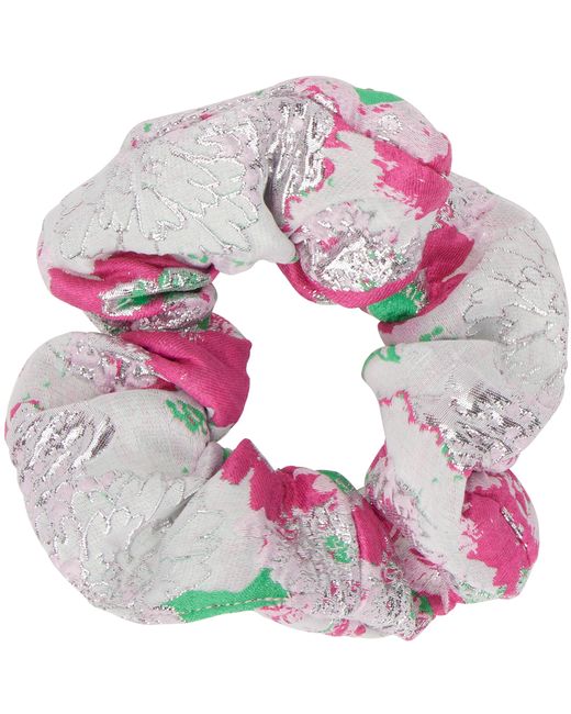 Ganni White Pink Floral Scrunchie