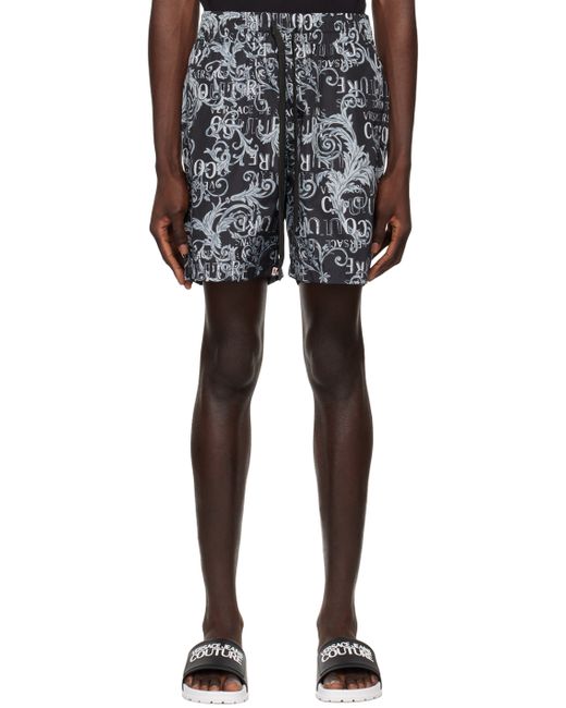 Versace Jeans Couture Black Gray Printed Swim Shorts
