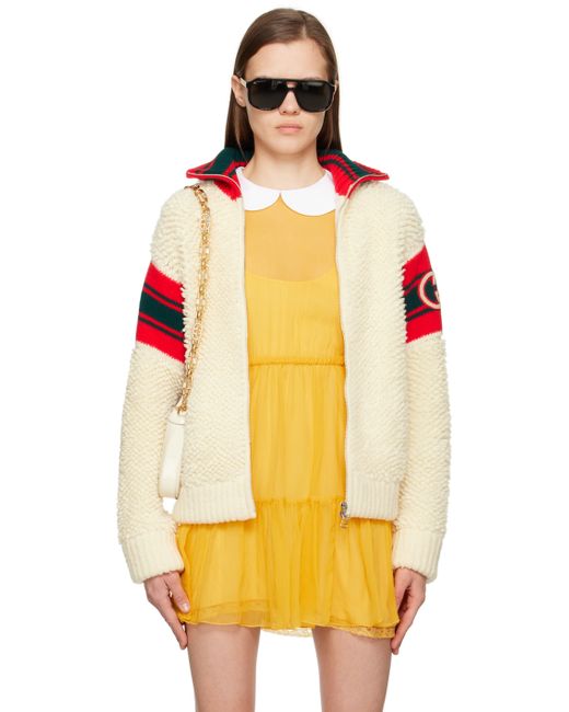 Gucci Off-White Textured Bomber Jacket