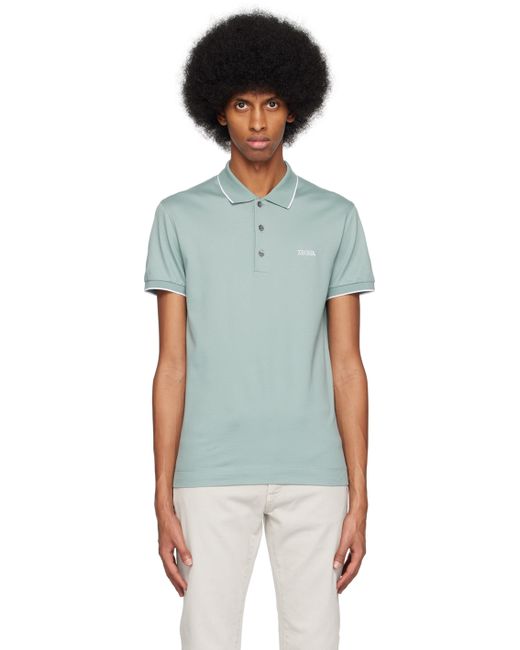 Z Zegna Blue Embroidered Polo