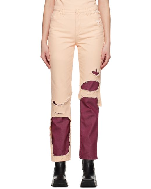 Raf Simons Pink Burgundy Double Destroyed Jeans