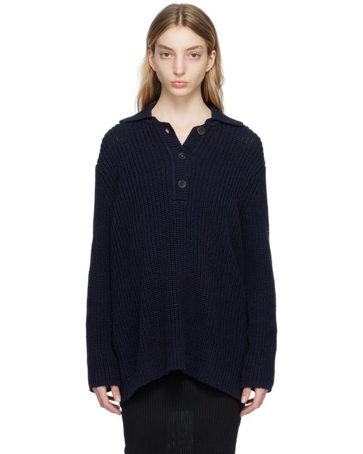 Our Legacy Navy Spread Collar Sweater