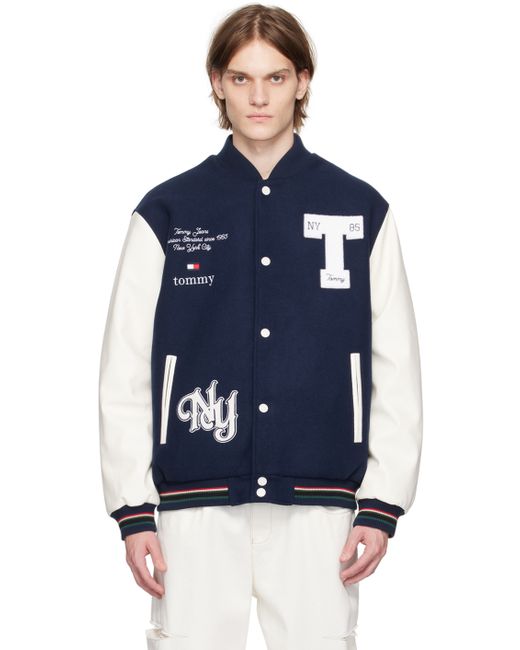 Tommy Jeans Navy Embroidered Reversible Bomber Jacket