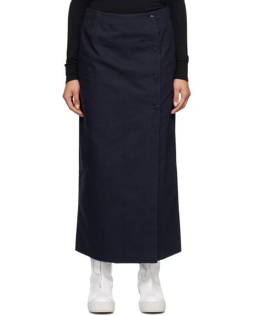 Raf Simons Navy Buttoned Denim Midi Skirt