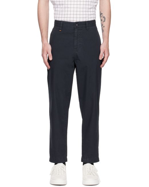 Boss Navy Relaxed-Fit Trousers
