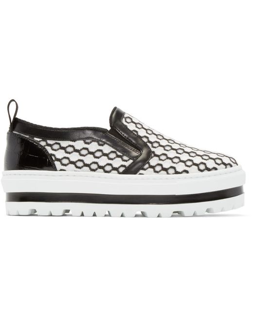 Msgm and White Jacquard Slip-On Sneakers
