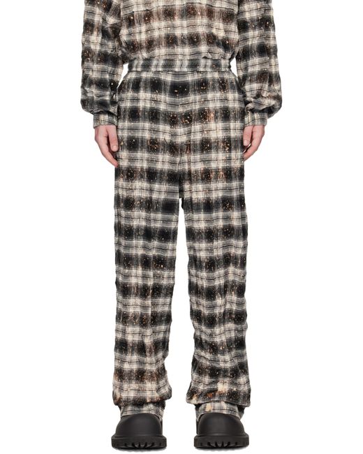 We11done Off-White Crinkled Check Trousers
